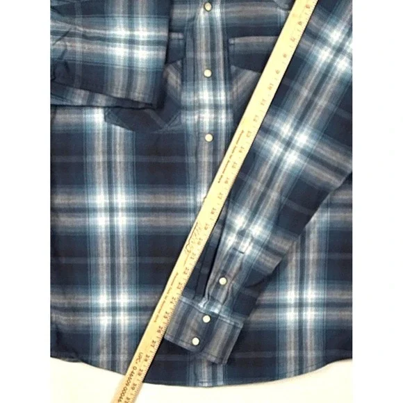 Ariat‎ Retro Fit Plaid Western Snap Button Long Sleeve Shirt Men"s M Blue White - Picture 4 of 9